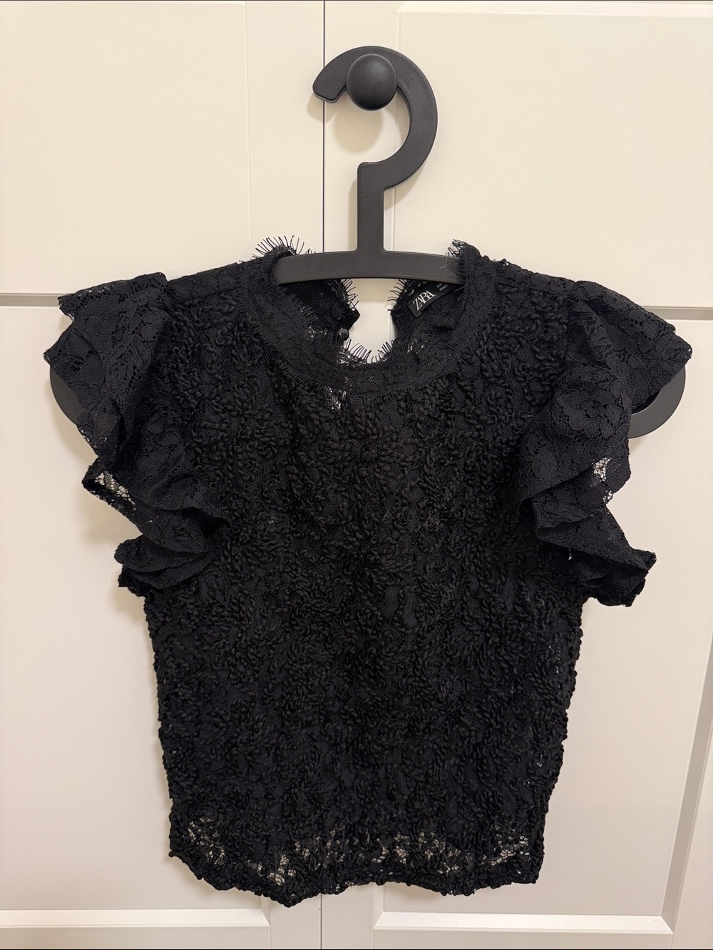 Zara Black Lace Flutter Sleeve Blouse